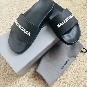 Balenciaga Black Logo Slide Sandals